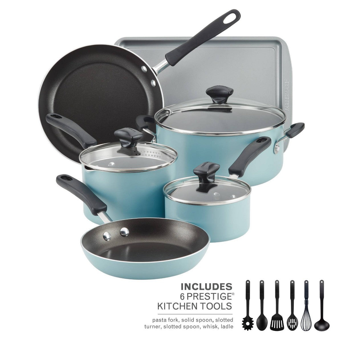 Farberware Cookstart 15pc Aluminum DiamondMax Nonstick Cookware Set Aqua