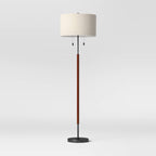 60.5"x18" Cut Off Base Floor Lamp Black/Brown Metal/Wood - Threshold™: Modern Standing Light for Living Room, Dual Pull Chain - Additional view