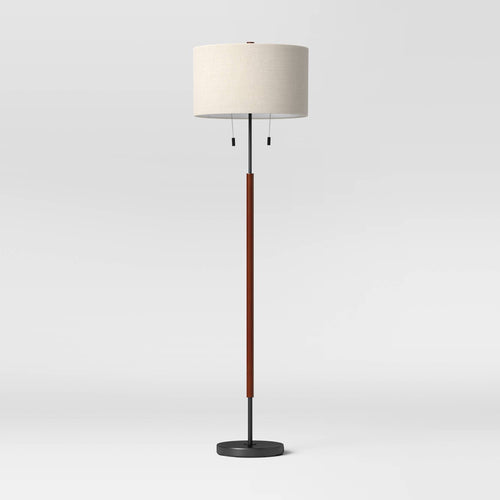 60.5"x18" Cut Off Base Floor Lamp Black/Brown Metal/Wood - Threshold™: Modern Standing Light for Living Room, Dual Pull Chain - Additional view