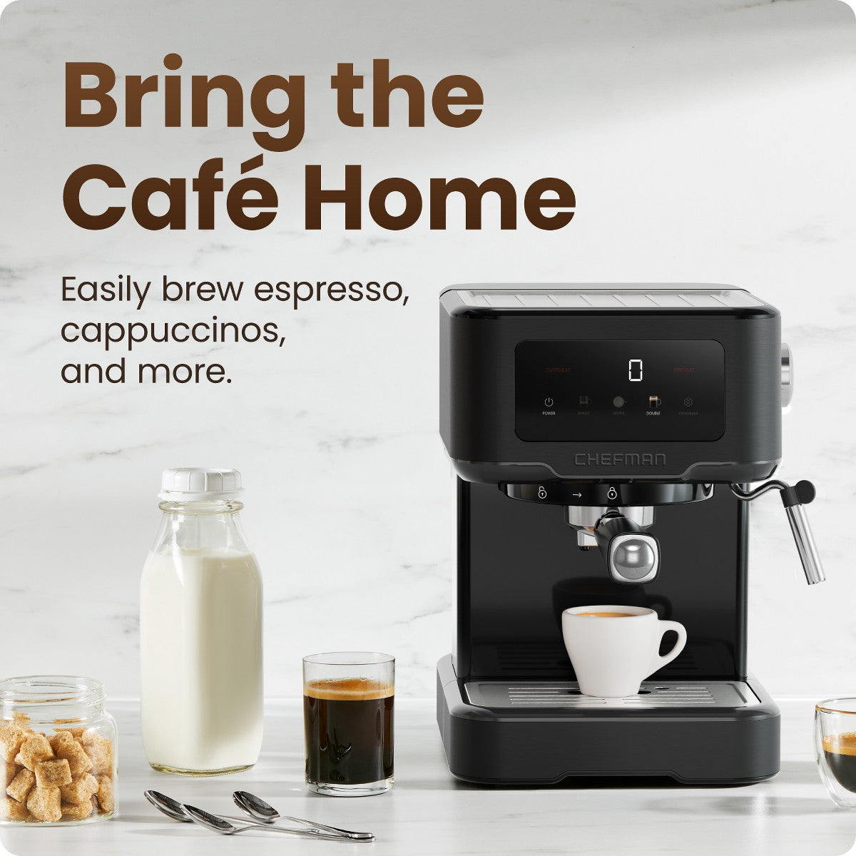 Chefman CraftBrew Espresso Machine w/ Steam Wand and Touch Controls – Black - Additional view