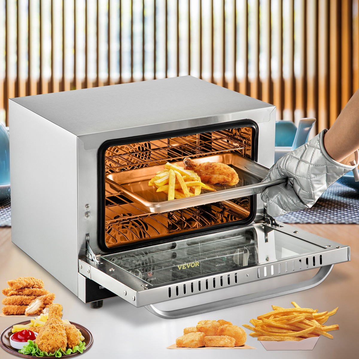 VEVOR Commercial Convection Oven, 21L/19Qt, Quarter-Size Conventional Oven Countertop, 1440W 3-Tier Toaster with Front Glass Door, 120V, Silver - Additional view