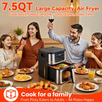 Air Fryer Pro 8-in-1 7.5-Quart, Steak Searing, Dishwasher-Safe Parts, Black, Metal & Plastic, 1350W - Additional view