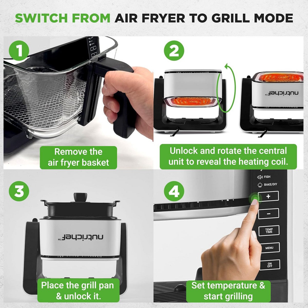 Electric Air Fryer & Grill for Healthy Cooking with 7-in-1 Functions, 4L Glass Pot, Easy Cleanup, White - Additional view