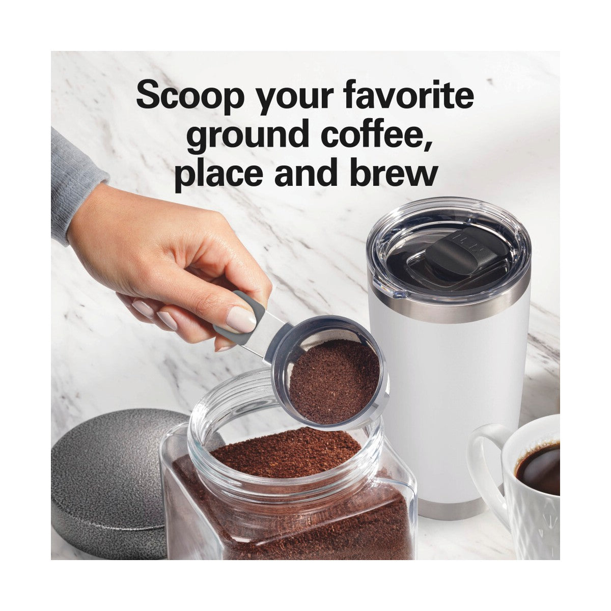 Hamilton Beach The Scoop Single-Serve Coffee Maker 47621: White, 14 oz Capacity, Uses Pods & Ground Coffee, Dishwasher-Safe - Additional view