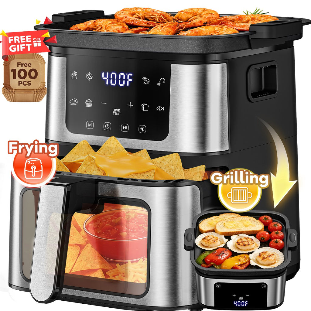 Air Fryer,8-in-1 7.5Qt Air Fryer w/ Digital LED Touch Screen,8 Preset Cookings,Dishwasher-Safe Basket,Nonstick Dishwasher-Safe Basket,100Pcs Liner