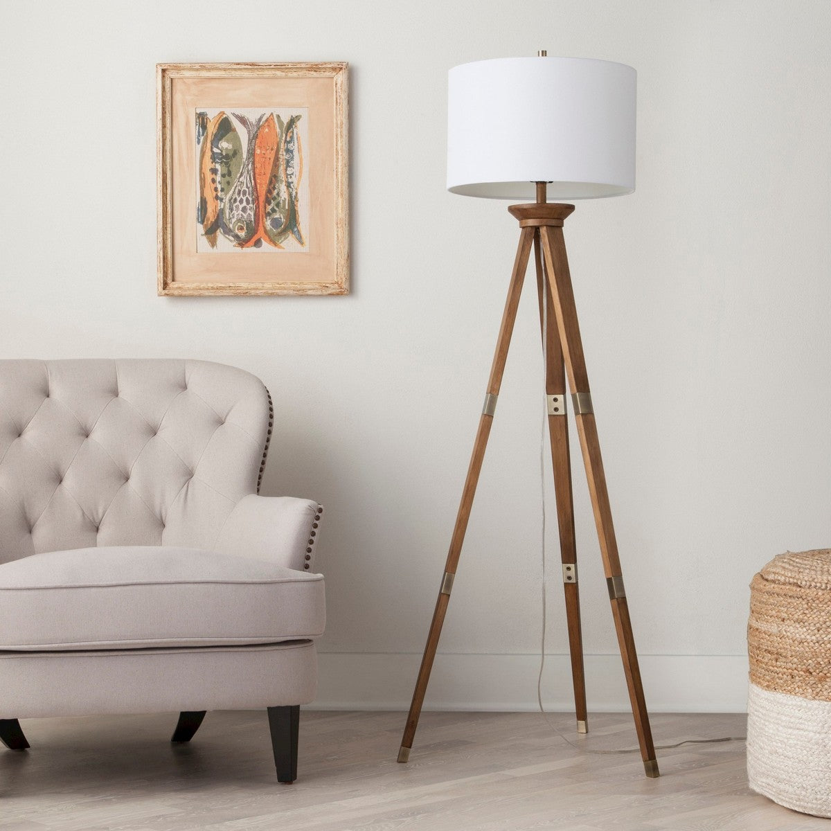 60"x16" Tripod Floor Lamp Oak Tone Wooden Finish - Threshold™: Elegant Standing Lighting, 3-Way Switch, UL Listed