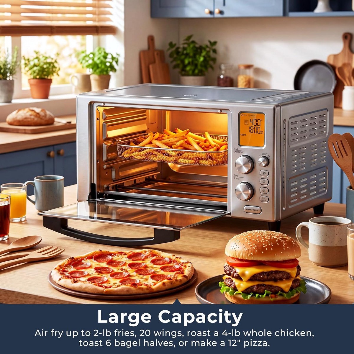 22L Stainless Steel Air Fryer Toaster Oven Combo - 12-in-1 Digital Convection Oven with Rotisserie, Dehydrator & Bake, 1500W, Silver - Additional view