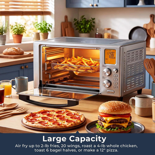 22L Stainless Steel Air Fryer Toaster Oven Combo - 12-in-1 Digital Convection Oven with Rotisserie, Dehydrator & Bake, 1500W, Silver - Additional view