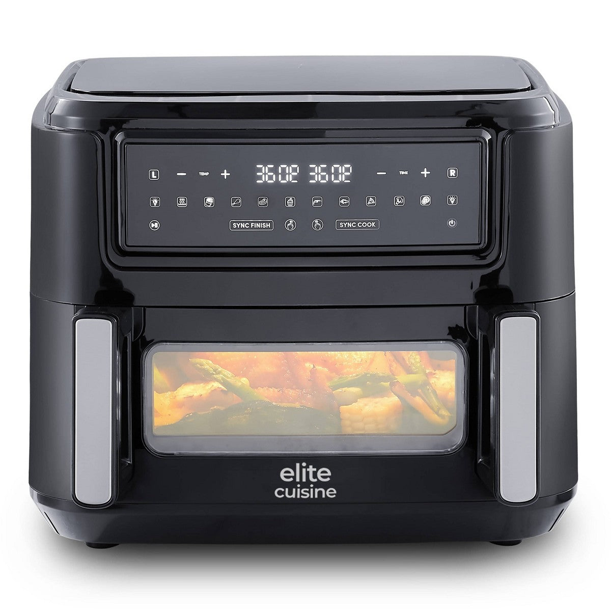Elite Cuisine 10.5L Digital Dual Zone Air Fryer Oven with SYNC Technology and Divided Drawer