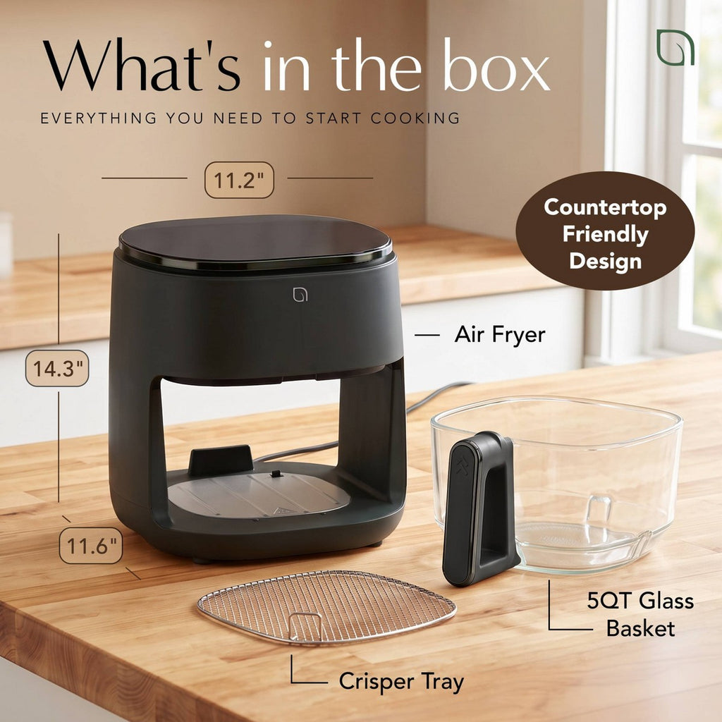 Willow Kitchen 5qt Glass Air Fryer Non Toxic with Digital Precision Touch Screen & 5 Cooking Presets 1500W Black - Additional view