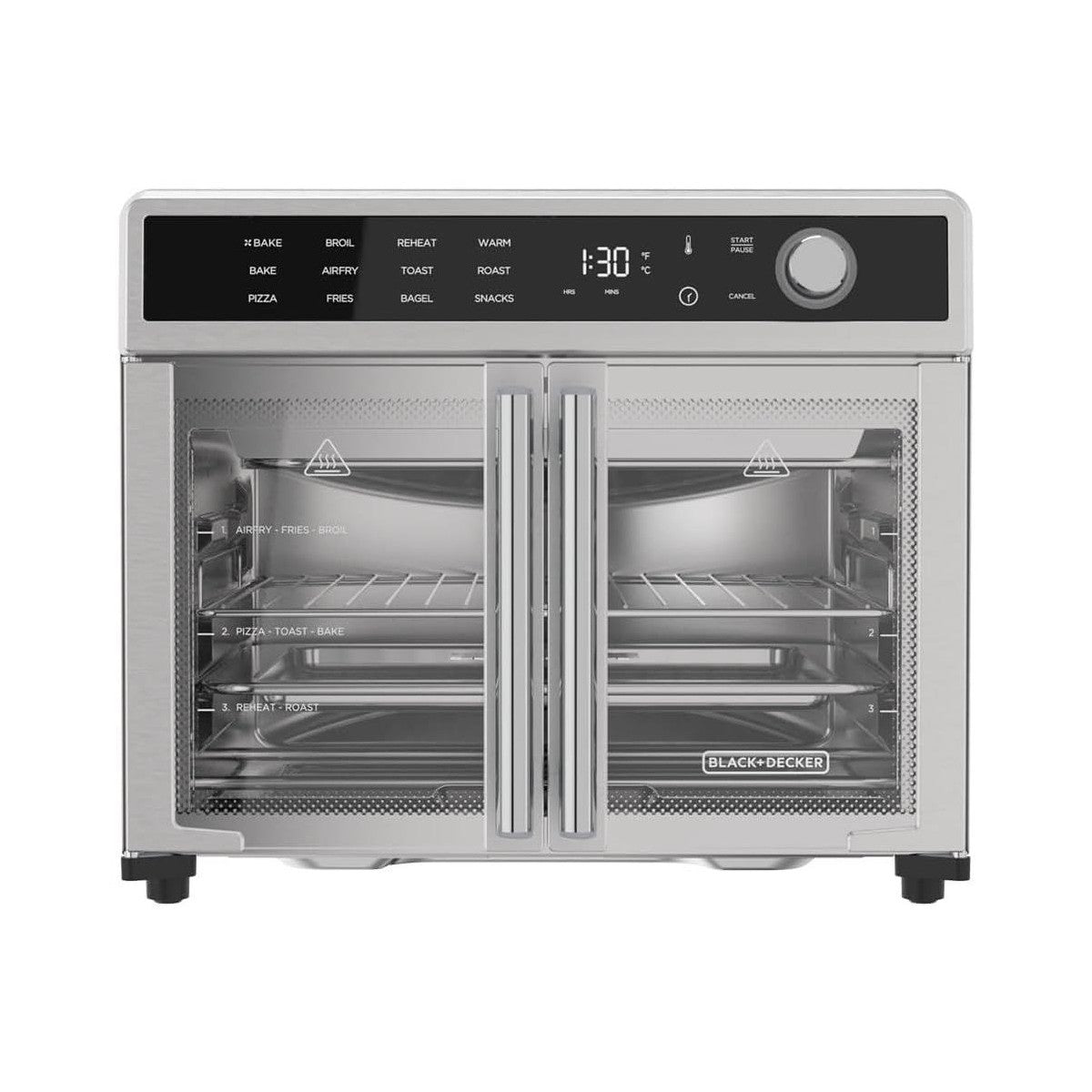 BLACK+DECKER Crisp 'N Bake French Door Air Fryer Oven, TO62D5-1SD, 12 Cook Functions, 60-minute Timer, Air Fry with Convection Tech & Compact Design