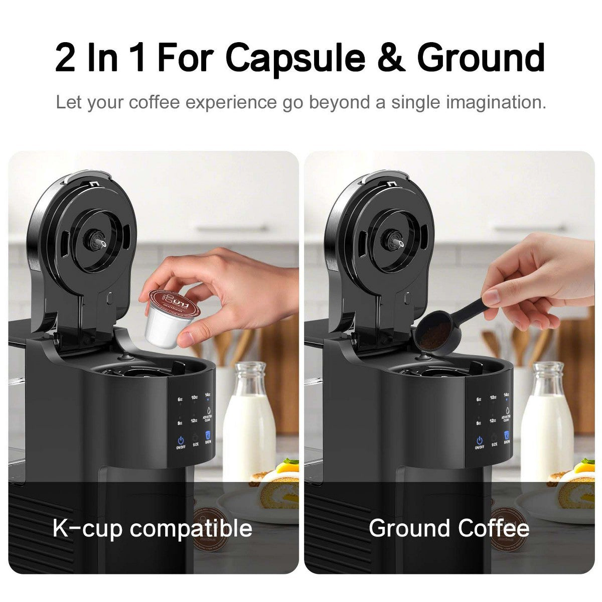 Single Serve Coffee Maker, Pod & Ground Coffee Compatible, 6–14oz Brew, 40oz Removable Tank - Additional view