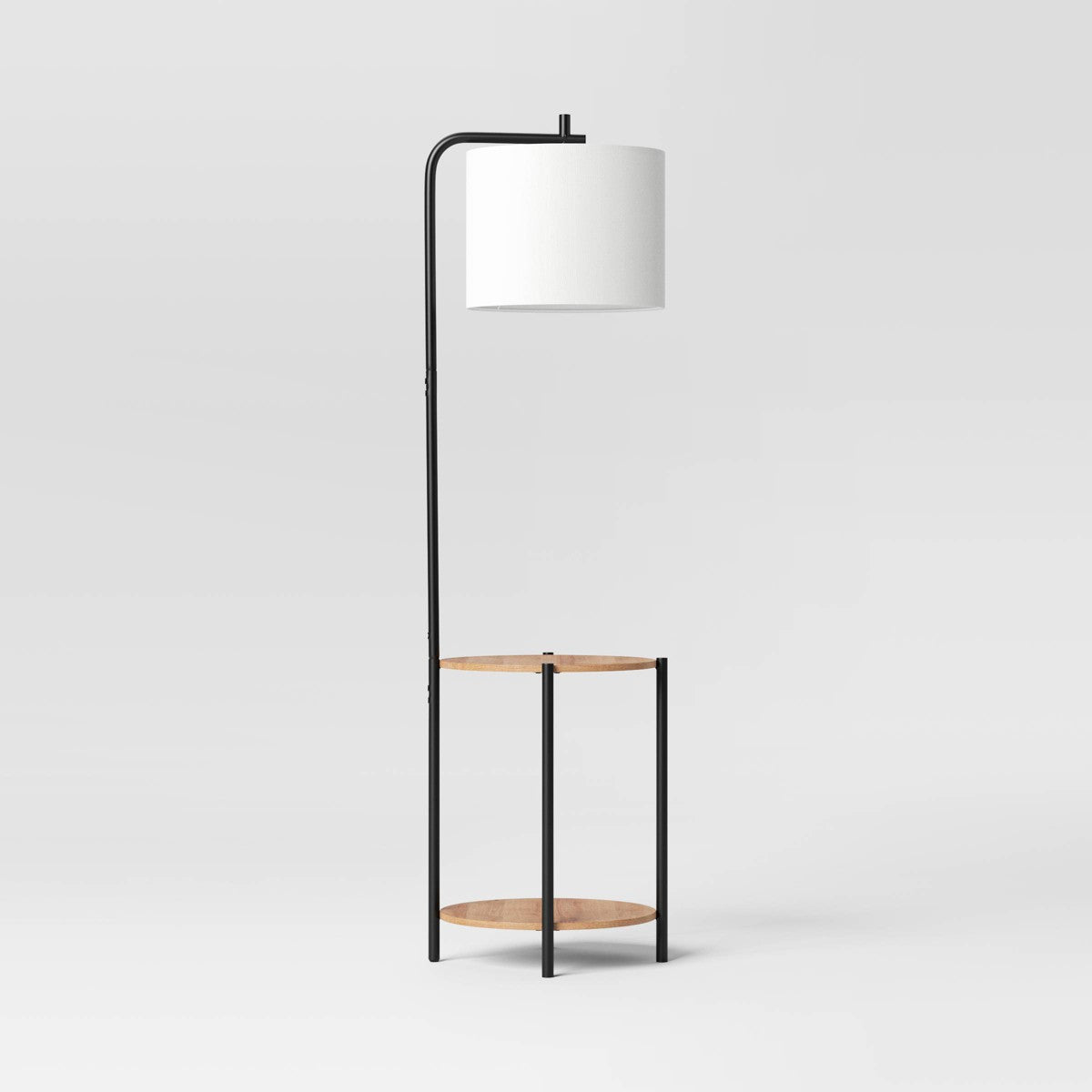 Floor Lamp with Table Natural Wood - Room Essentials™: ETL Listed, Linen Shade, Metal Body, 60" Height - Additional view