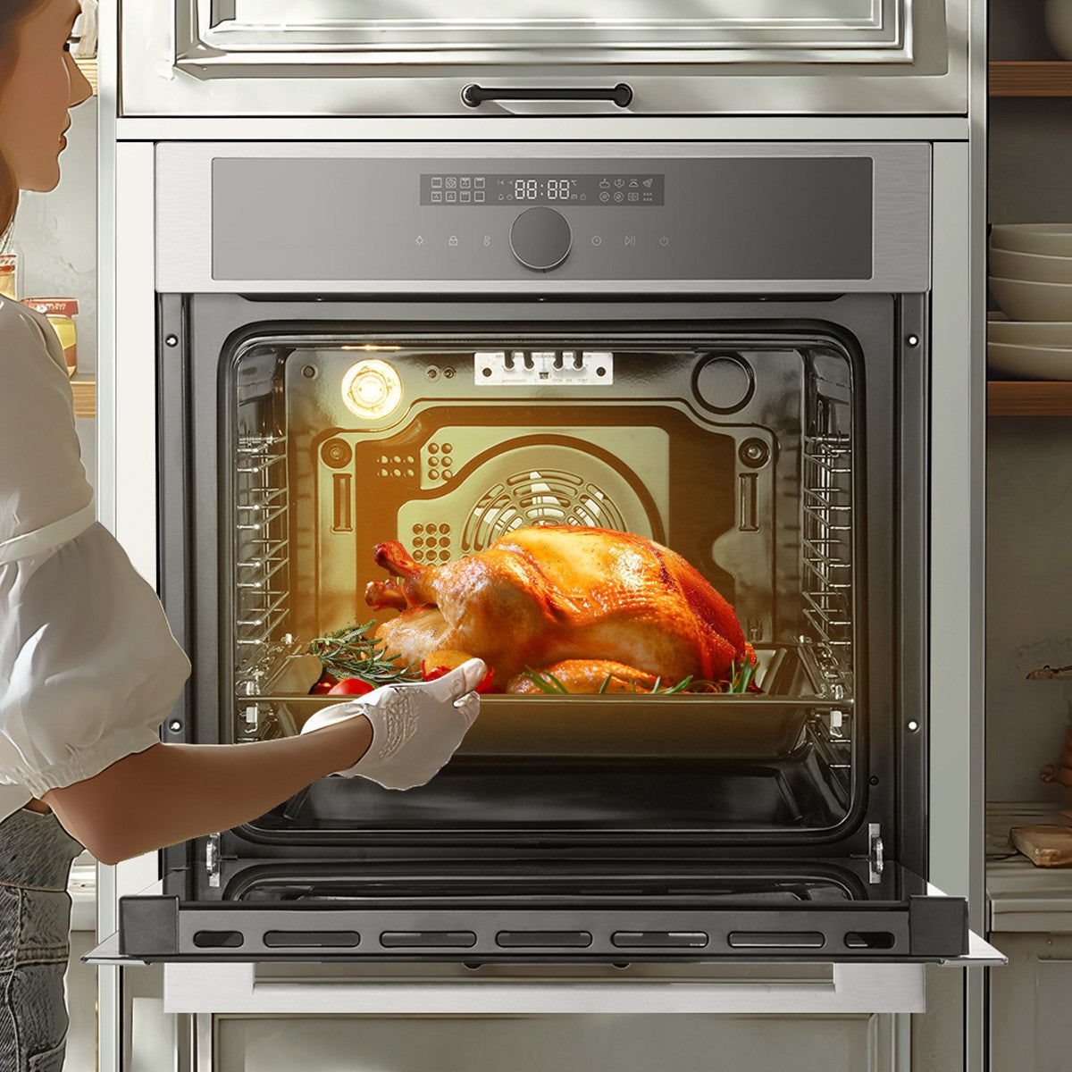 VEVOR Single Wall Oven, 24" Electric Built-in Wall Oven with 16 Cooking Functions, 2.68 Cu.Ft Electric Wall Ovens with Timer, 3150W Electric Oven - Additional view
