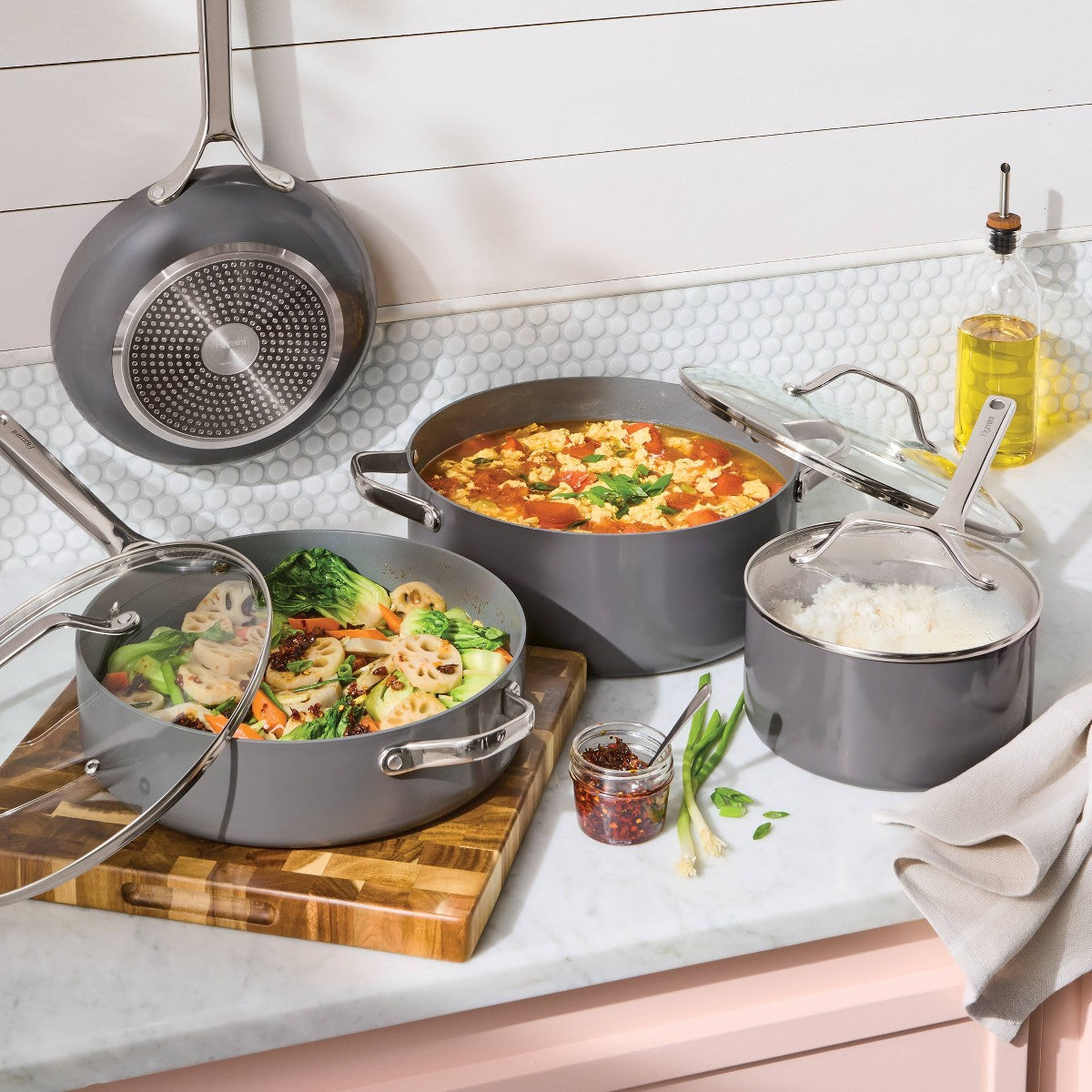 7pc Nonstick Ceramic Coated Aluminum Cookware Set Dark Gray - Figmint™ - Additional view