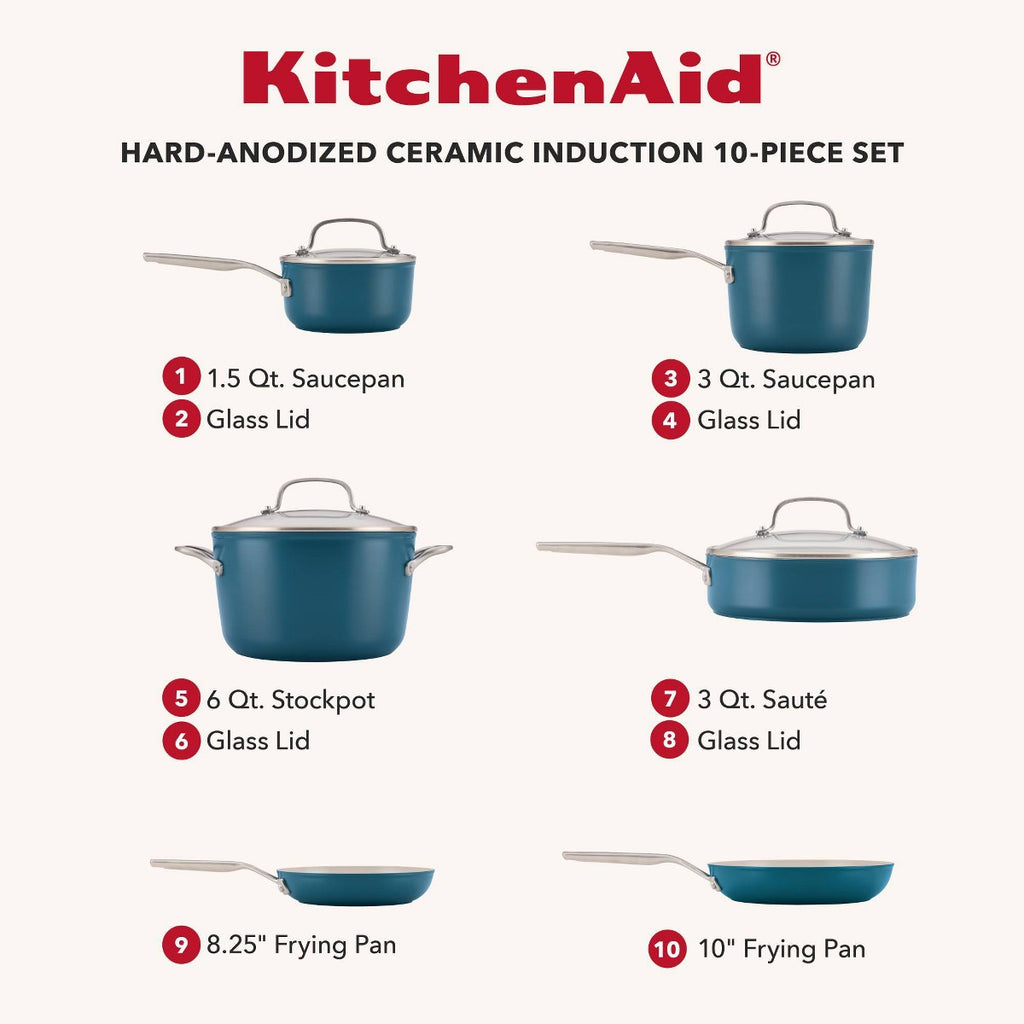 KitchenAid 10pc Hard-Anodized Ceramic Induction Cookware Set Agave - Additional view