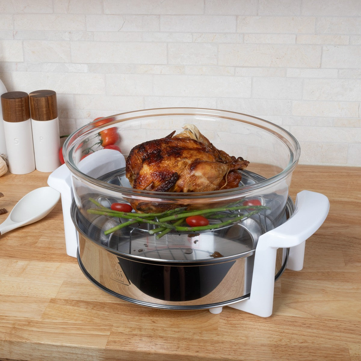 Classic Cuisine Glass Air Fryer - Halogen Oven with 12 to 17 Quart Capacity - Roaster, Broiler, Toaster, Steamer, and Grill (White) - Additional view