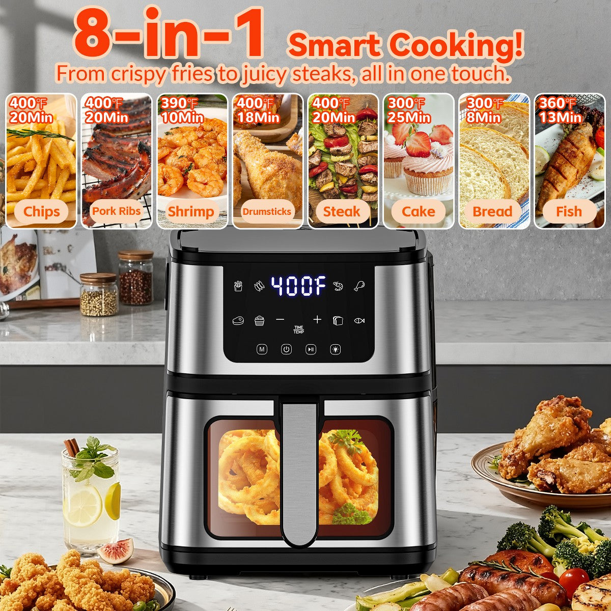 7.5QT Air Fryer & Grill with 360° Rapid Air Circulation, 8 One-Touch Presets, Family-Sized Capacity - Additional view