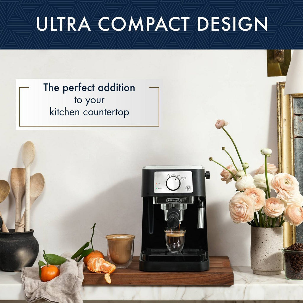 Stilosa Espresso Machine by Delonghi - EC260BK: 15-Bar Pressure, Frothing Wand, Removable Water Reservoir, Dishwasher-Safe Parts - Additional view