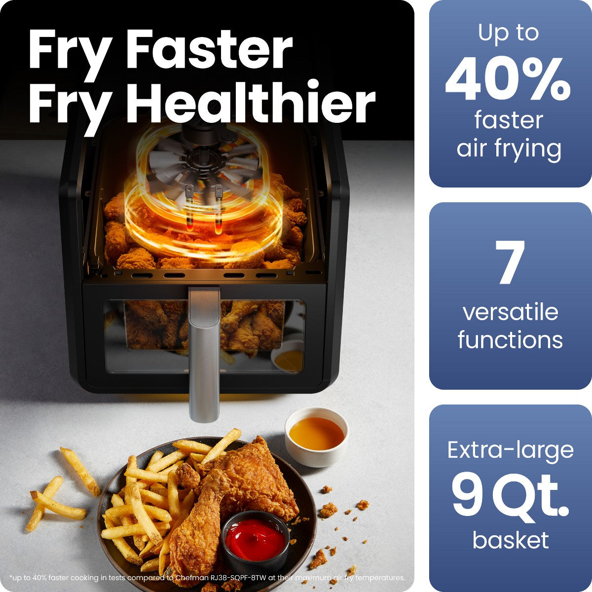Chefman TurboFry 7-in-1 Air Fryer, Powerful DC Motor Heats to 450°F, 9-Quart Nonstick Basket - Black - Additional view