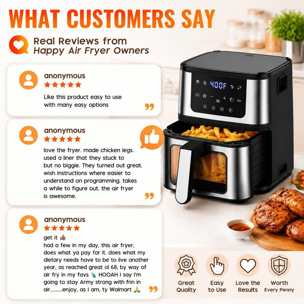 Air Fryer on Sale- 7.5qt Extra Large Digital Window Air Fryer with 12 Presets & Guided Cooking, Fits 2.5lb Whole chicken, Black - Additional view