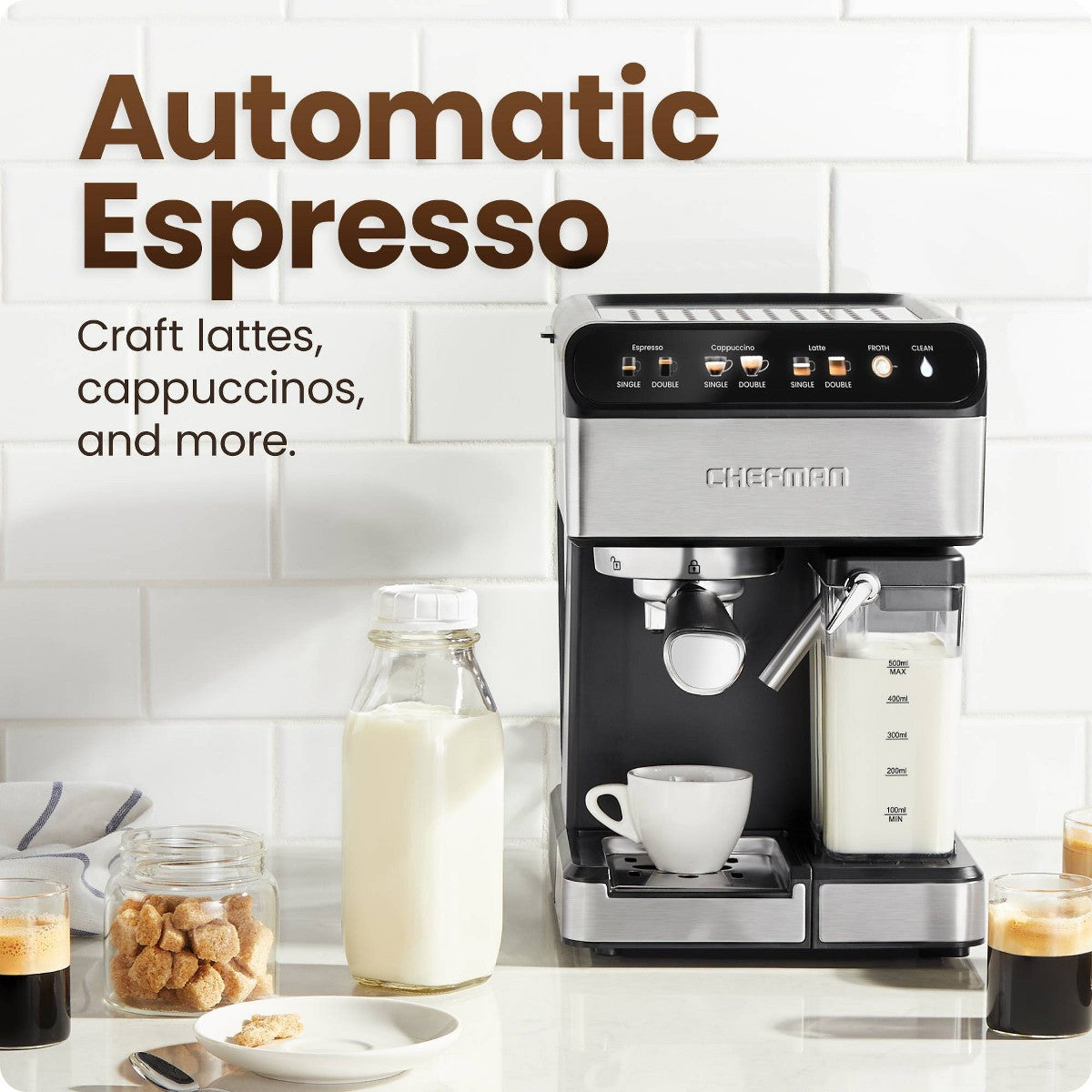 Chefman Barista Pro Espresso Maker Stainless Steel Finish: 1350W Electric Coffee Machine, Dishwasher-Safe Parts, 1.8L Capacity - Additional view